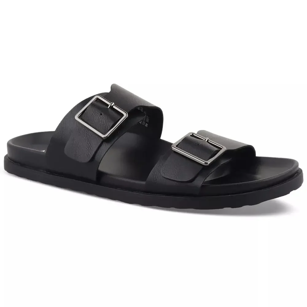 Alfani Men Double Strap Slide Sandals Charley Size US 10.5M Black Faux Leather